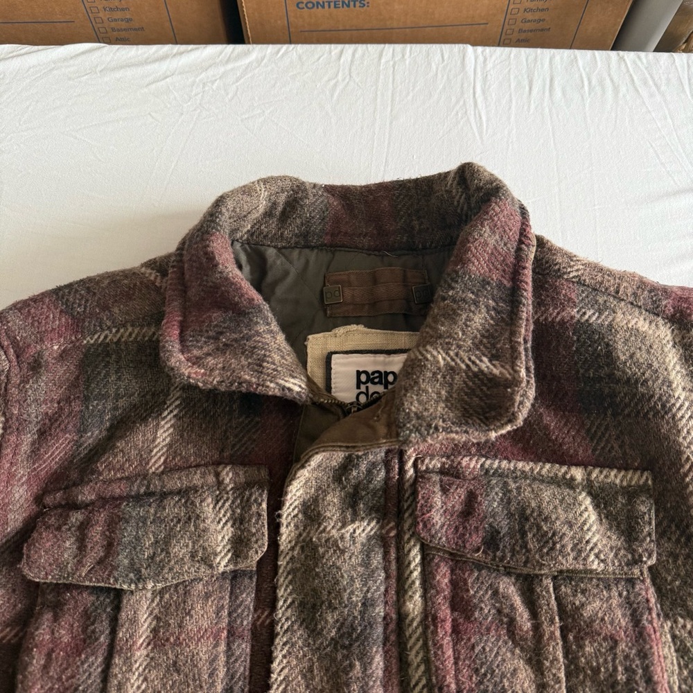 Vintage Chore Jacket Mens XL Flannel Wool Blend Barn Coat Workwear Utility Brown - Picture 6 of 16